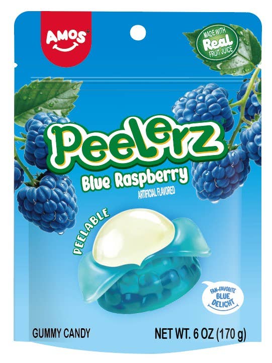 Amos Gummy Peelerz Blue Raspberry 6oz, 12ct