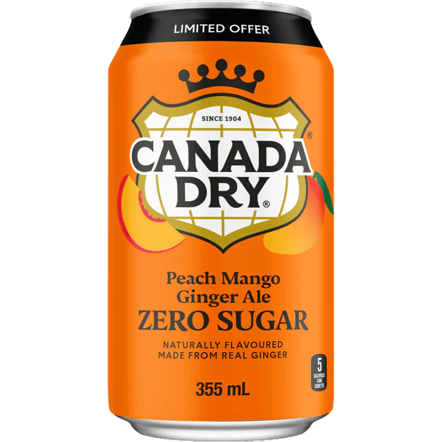 Canada Dry Peach Mango Zero Sugar Ginger Ale - 355ml