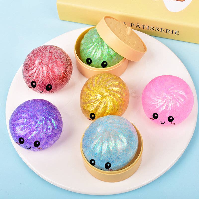 Cartoon Jumbo Mystery Squishy Dumpling Realistic Steamed Bun Stress Relief Squeeze Toy: Gold sparkling / 1 pc (ship randomly) - Image 8