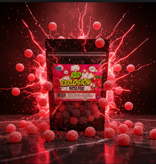 Omega Candies Red Explosion Super Sour Strawberry Bombs Gummy Candy