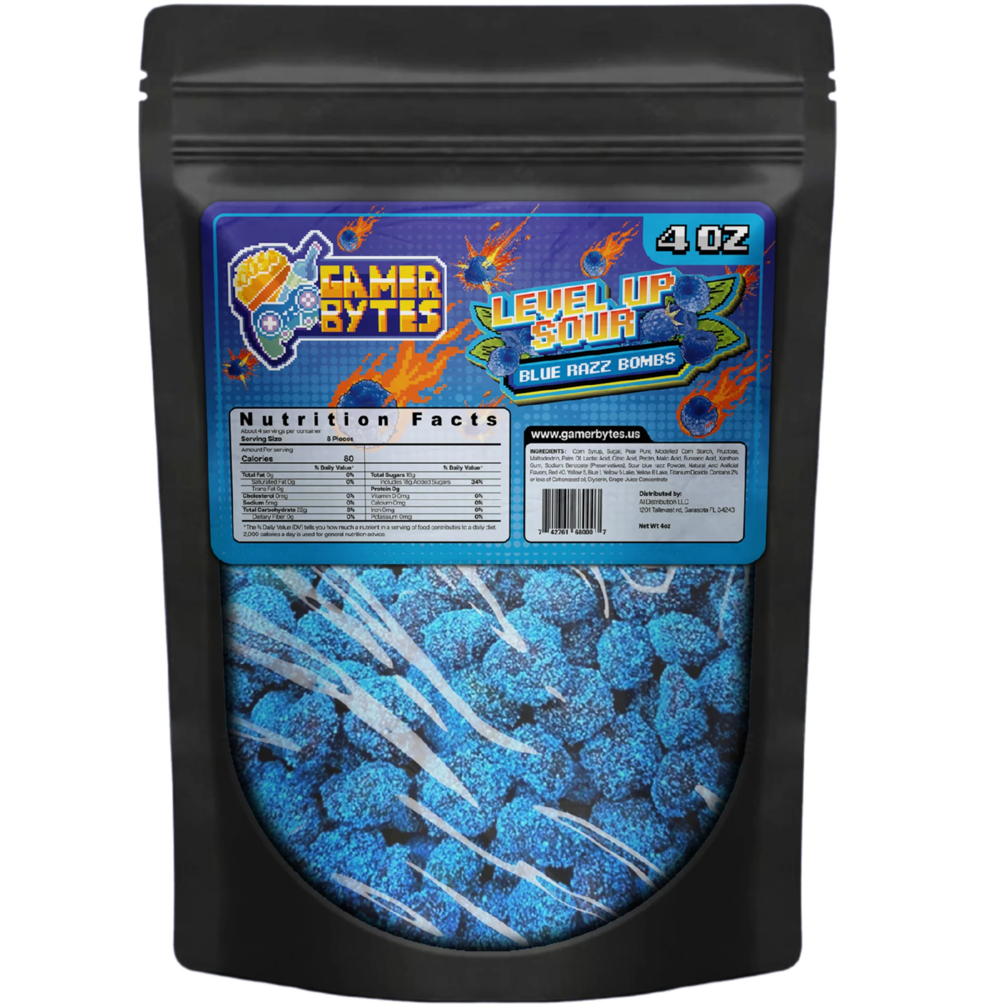 Gamer Bytes Blue Razz Super Sour Candy (4oz) (24-Pack)