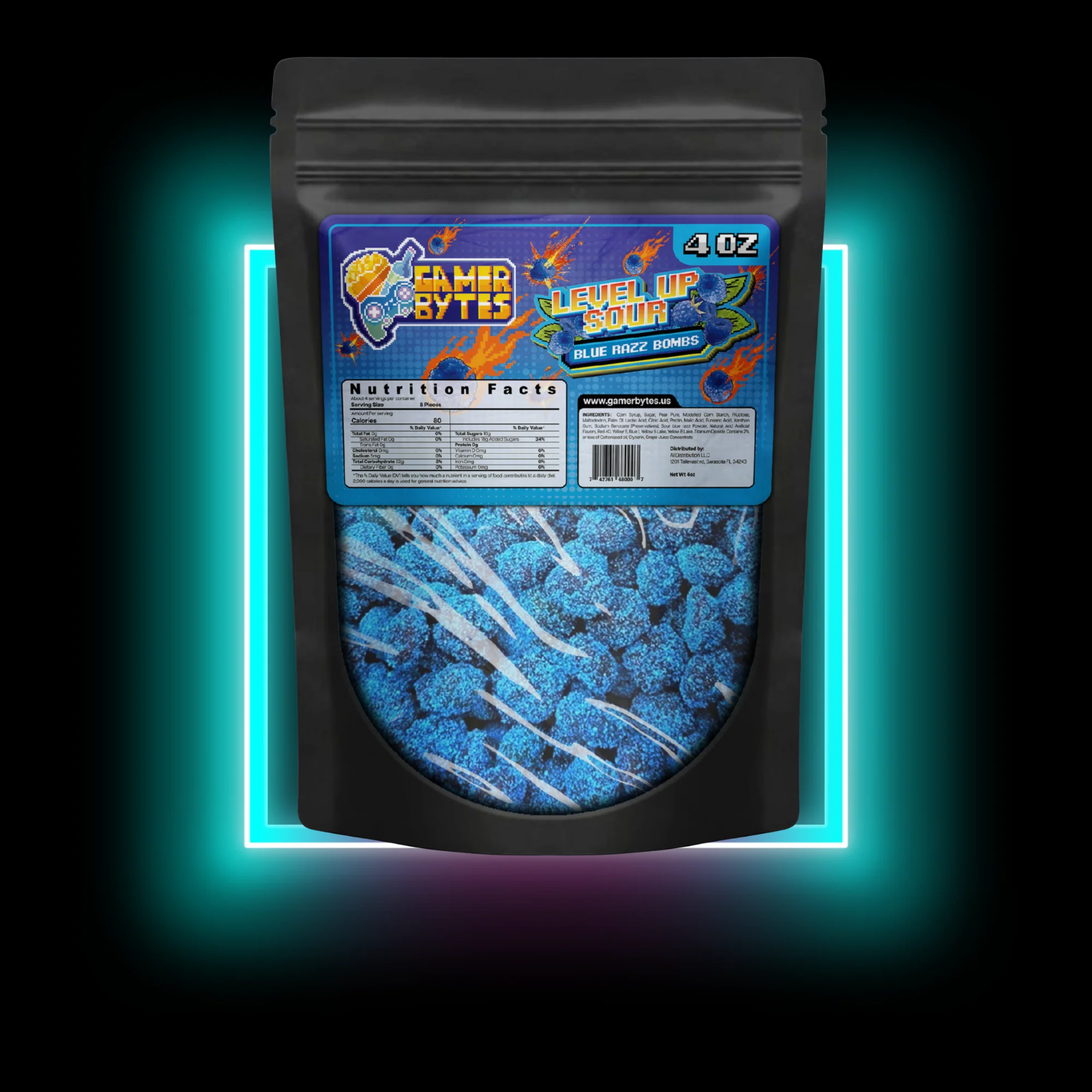 Gamer Bytes Blue Razz Super Sour Candy (4oz) (24-Pack) - Image 3
