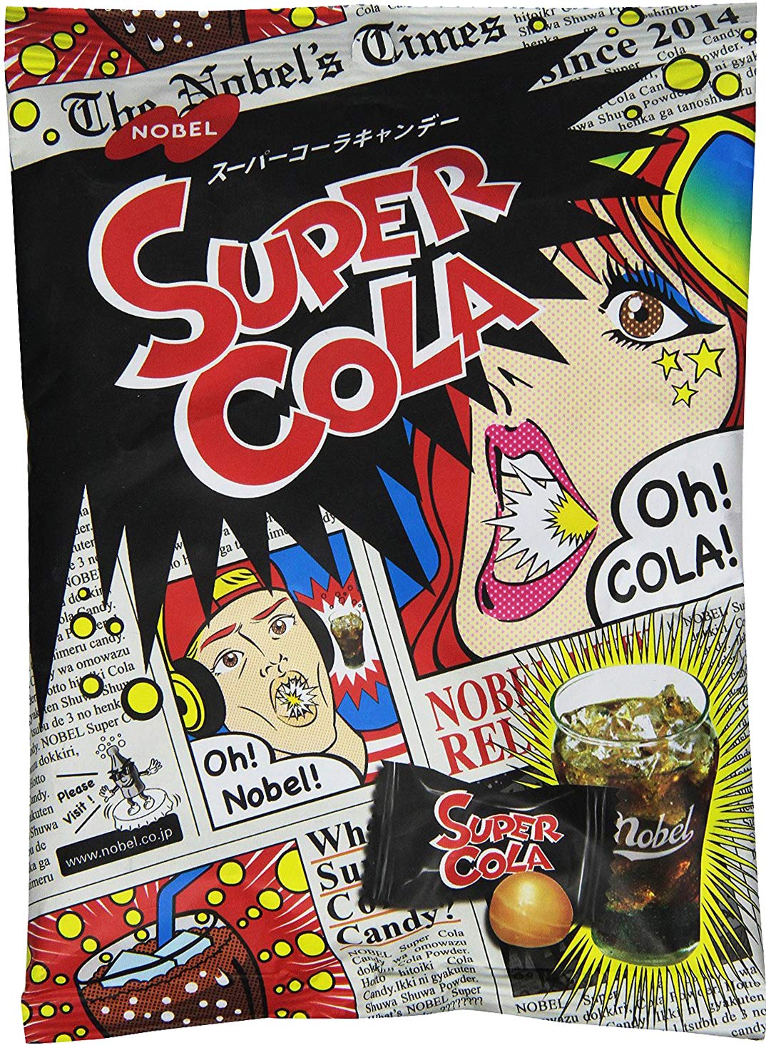 Nobel Super Cola Candy - Japanese Fizzy Cola Hard Candy with Shuwa Shuwa Powder