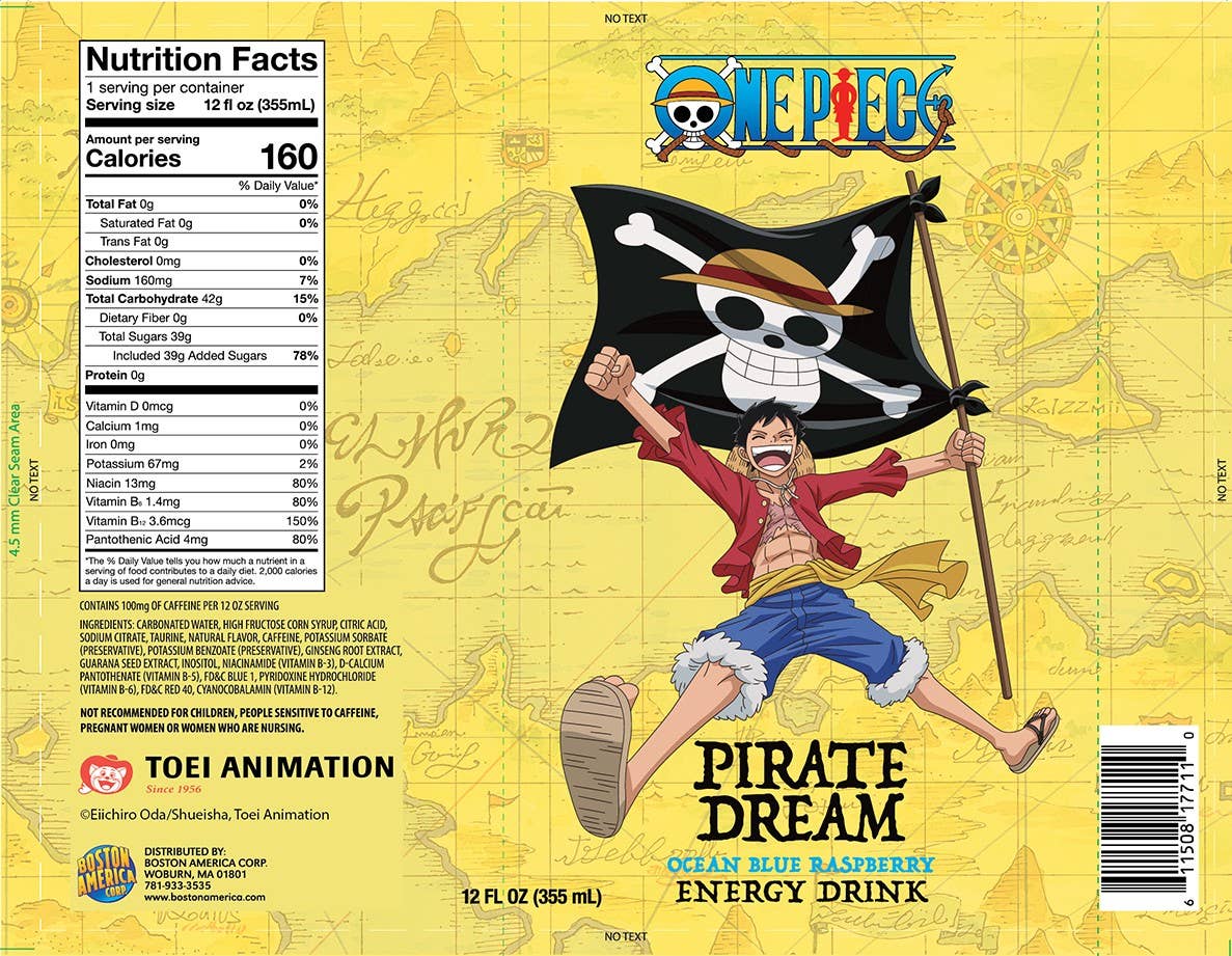 One Piece Pirate Dream Ocean Blue Rasp Energy Drink 12ct - Image 2