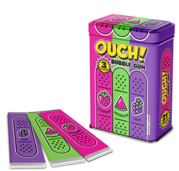 OUCH! BUBBLE GUM ASSORTED FLAVOR TIN