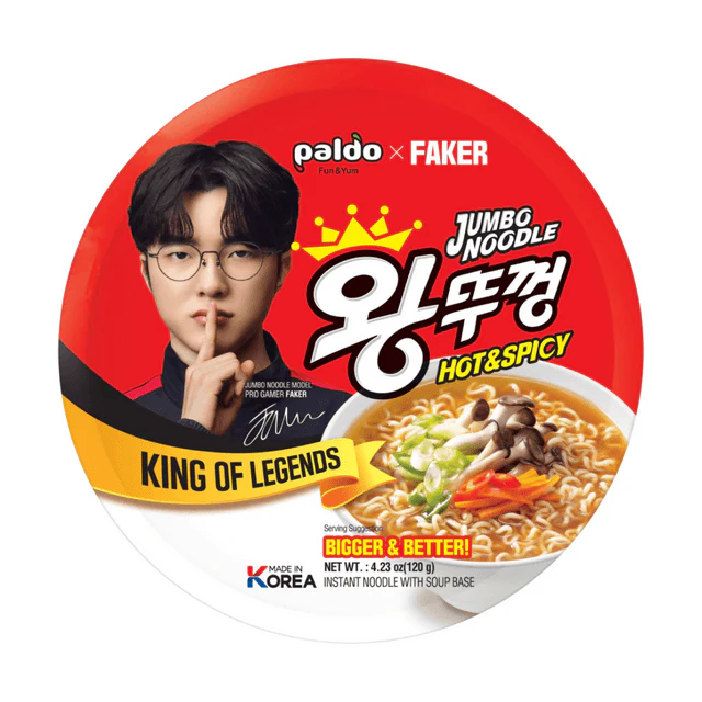 Paldo - Faker x Wang Tukong - Jumbo Korean Instant Ramen Noodles - 4.23 Oz - South Korea