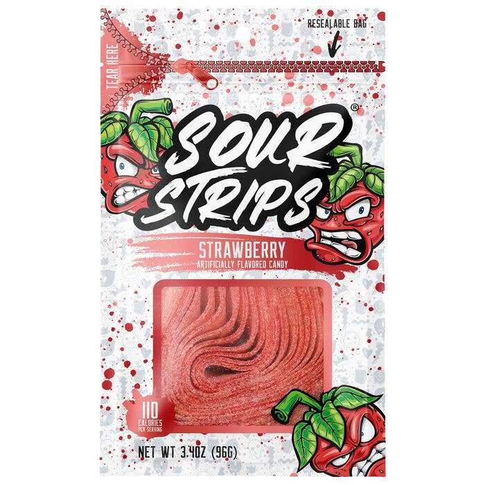 Sour Strips Strawberry 3.4oz Peg Bag, 12ct