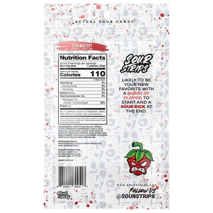 Sour Strips Strawberry 3.4oz Peg Bag, 12ct - Image 2