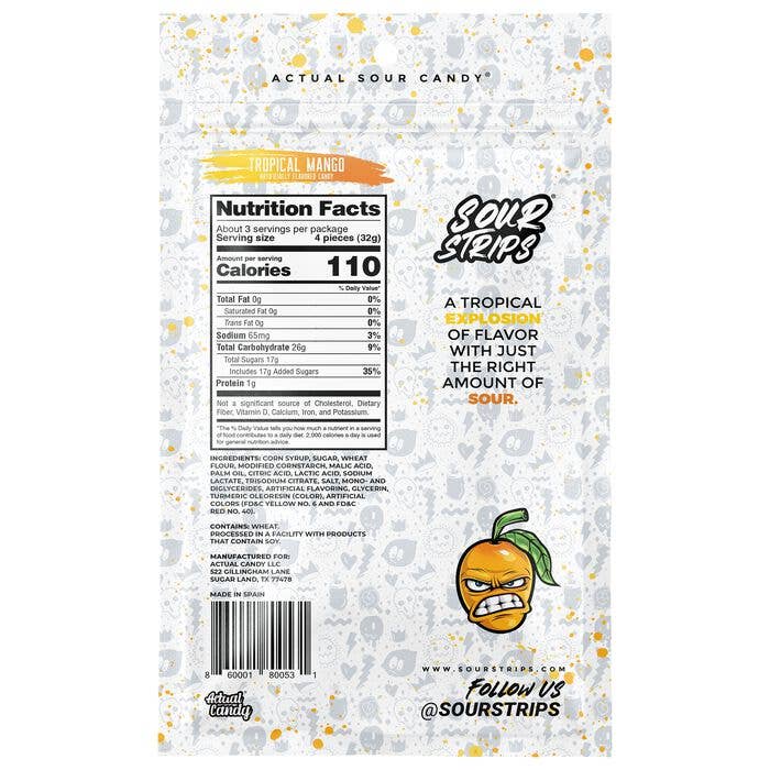 Sour Strips Tropical Mango 3.4oz Peg Bag, 12ct - Image 2