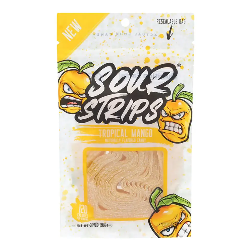 SOUR STRIPS TROPICAL MANGO FLAVORED PEG BAG