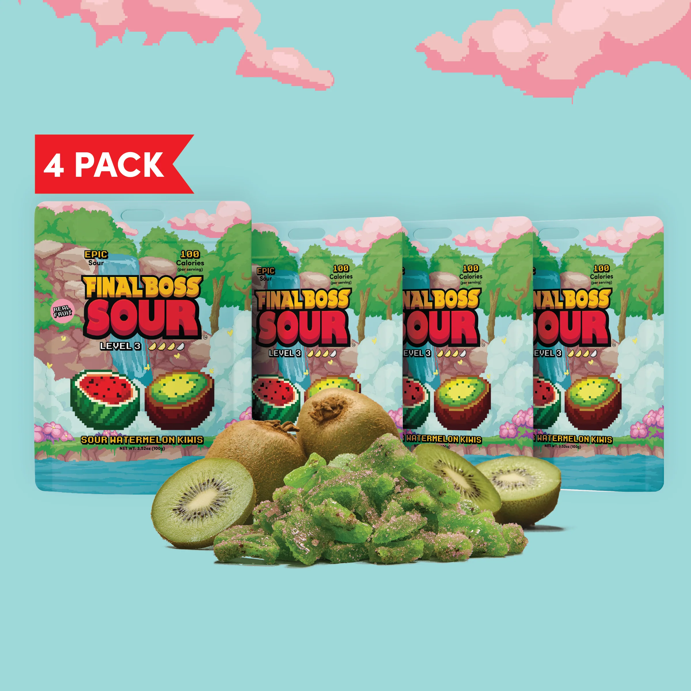 Sour Watermelon Kiwis (Level 3) (4-Pack) - Dried Fruit Candy - Image 4