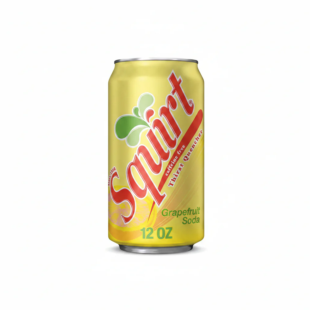 Squirt - Grape Fruit Soda Cans - Caffiene Free - Thirst Quencher - 12 Fl Oz