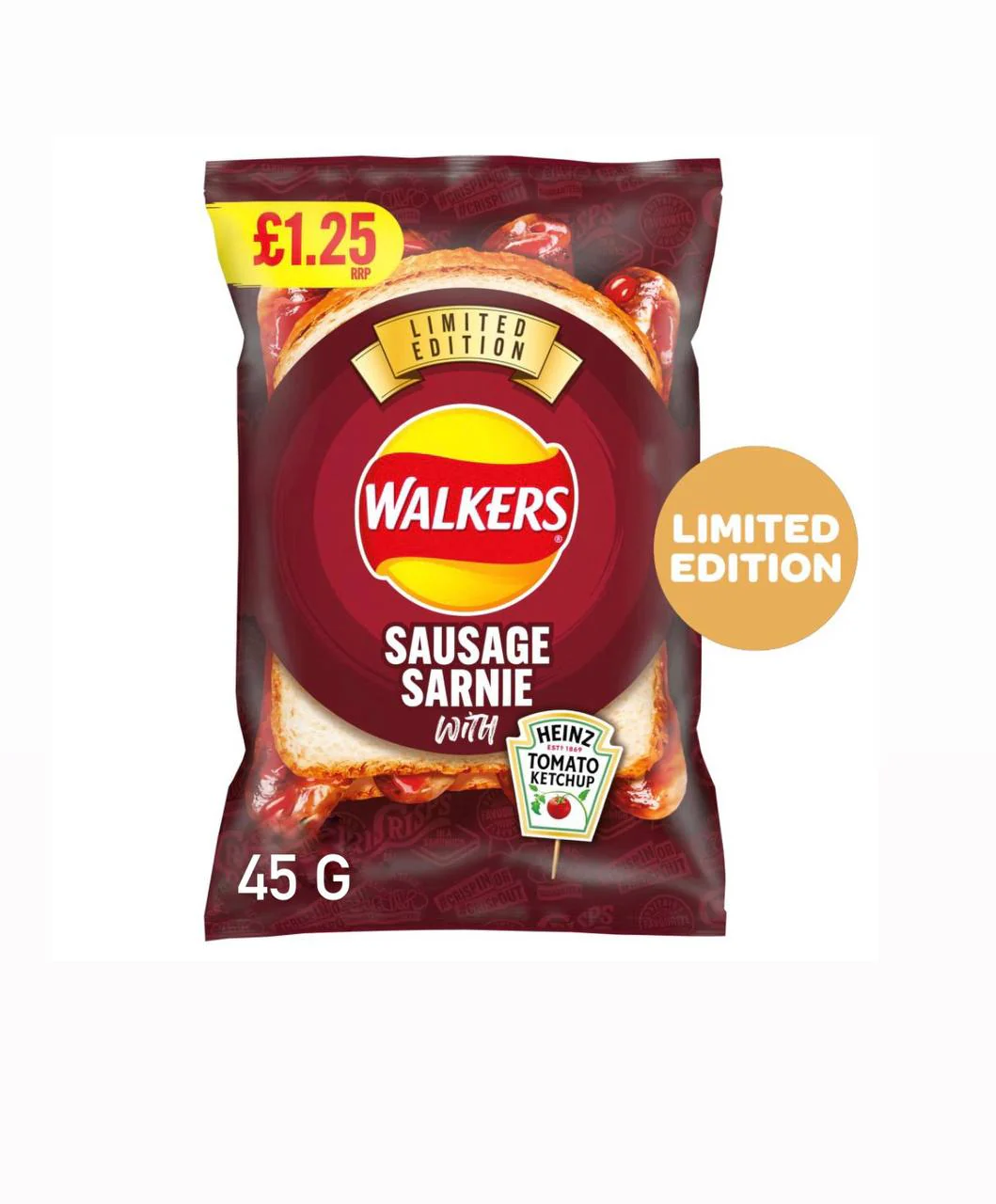 Walkers Sausage Sarnie With Heins Ketchup