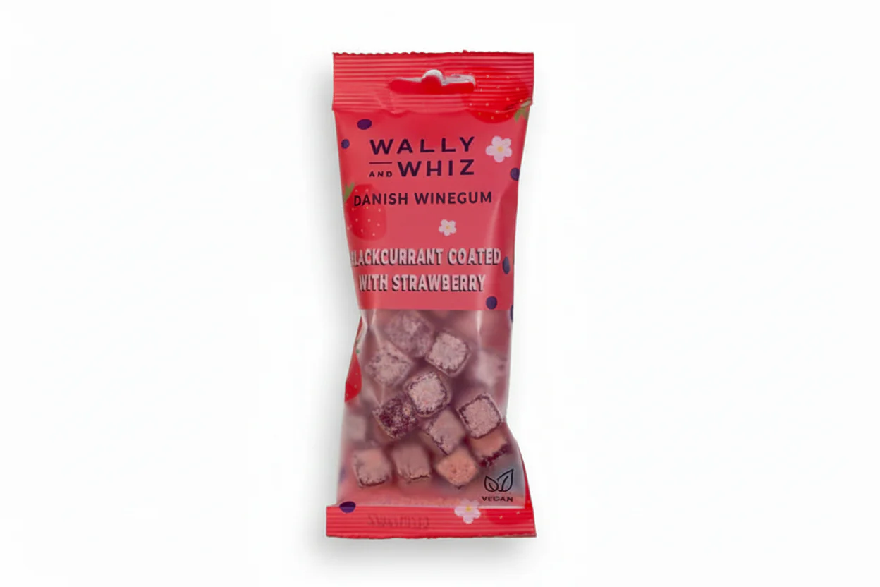 WALLY AND WHIZ - Danish Sweets - Blackcurrant with Strawberry Gummies -Denmark
